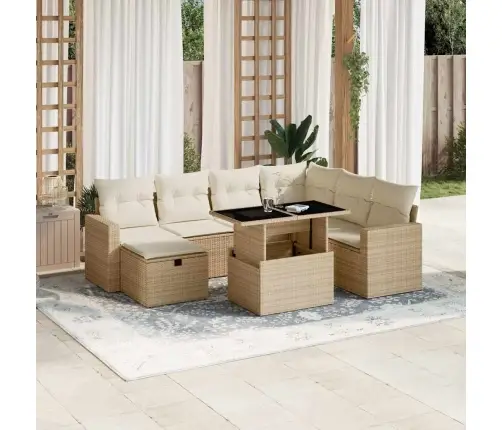 8-Daļīgs Dārza Dīvāna Komplekts, Matrači, Bēša Pe Rotangpalma Vidaxl