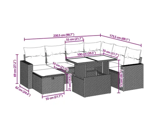 8-Osaline Aiadiivani Komplekt Patjadega, Pruun, Polürotang