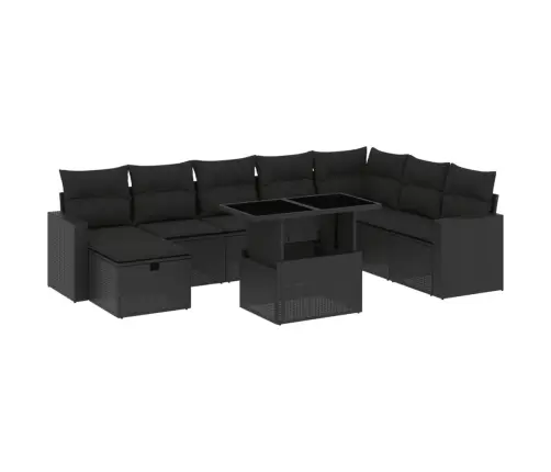 9-Daļīgs Dārza Dīvāna Komplekts, Matrači, Melna Pe Rotangpalma Vidaxl