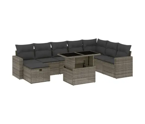 9-Daļīgs Dārza Dīvāna Komplekts Ar Matračiem, Pelēks Pe Pinums Vidaxl