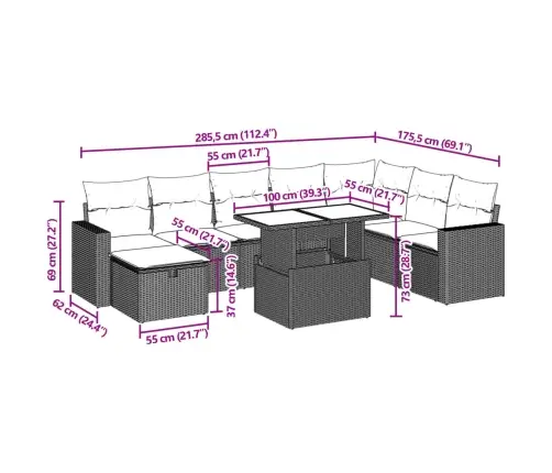 Sodo Komplektas Su Pagalvėlėmis, 9 Dalių, Rudas, Poliratanas