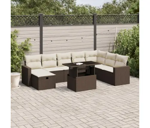 Sodo Komplektas Su Pagalvėlėmis, 9 Dalių, Rudas, Poliratanas