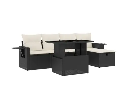 6-Daļīgs Dārza Dīvāna Komplekts, Matrači, Melna Pe Rotanpalma Vidaxl