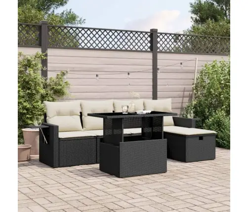 6-Daļīgs Dārza Dīvāna Komplekts, Matrači, Melna Pe Rotanpalma Vidaxl