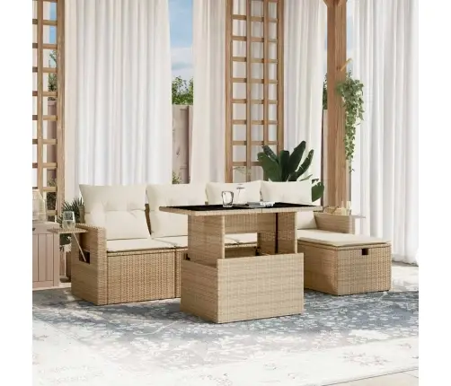 6-Daļīgs Dārza Dīvāna Komplekts, Matrači, Bēša Pe Rotangpalma Vidaxl