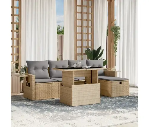 6-Daļīgs Dārza Dīvāna Komplekts, Matrači, Bēša Pe Rotangpalma Vidaxl