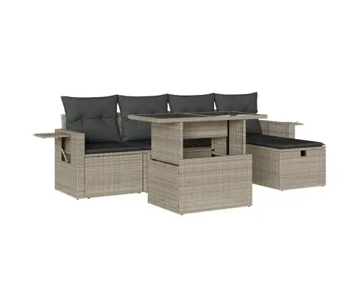 6-Daļīgs Dārza Dīvānu Komplekts,Matrači, Gaiši Pelēka Pe Pinums Vidaxl