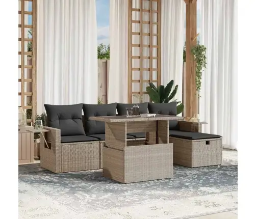 6-Daļīgs Dārza Dīvānu Komplekts,Matrači, Gaiši Pelēka Pe Pinums Vidaxl