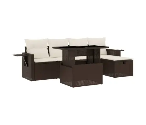 6-Daļīgs Dārza Dīvānu Komplekts, Matrači, Brūna Pe Rotangpalma Vidaxl