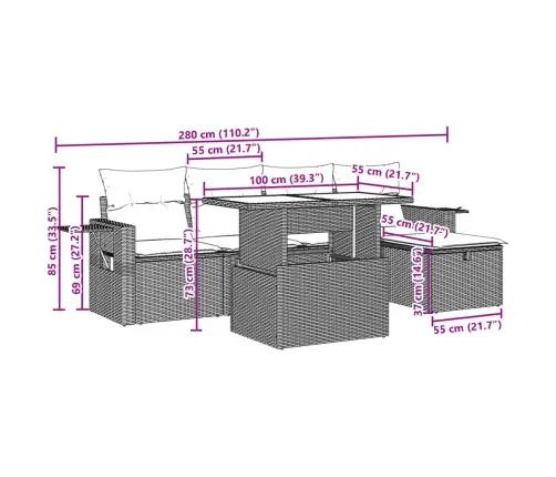 6-Daļīgs Dārza Dīvānu Komplekts, Matrači, Brūna Pe Rotangpalma Vidaxl