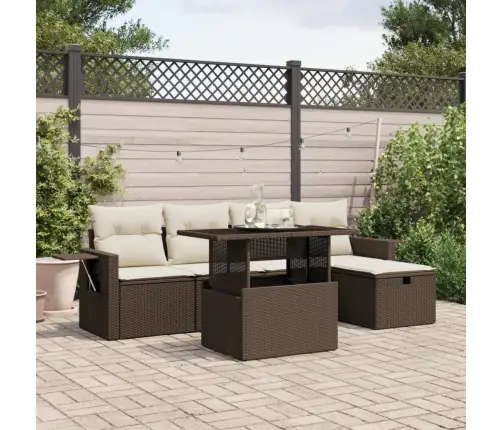 6-Daļīgs Dārza Dīvānu Komplekts, Matrači, Brūna Pe Rotangpalma Vidaxl