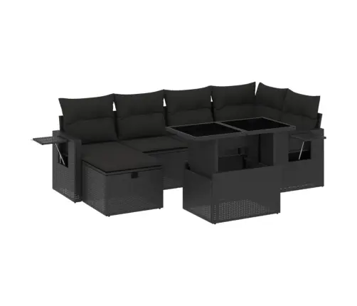 Sofos Komplektas Su Pagalvėlėmis, 7 Dalių, Juodas, Poliratanas