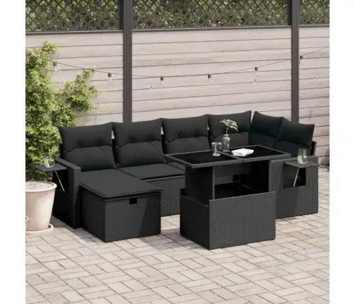 Sofos Komplektas Su Pagalvėlėmis, 7 Dalių, Juodas, Poliratanas