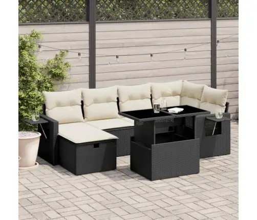 7-Daļīgs Dārza Dīvāna Komplekts Ar Matračiem, Melna Pe Vidaxl