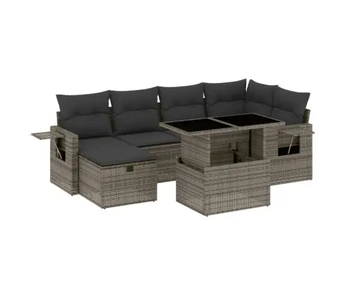 7-Daļīgs Dārza Dīvāna Komplekts, Matrači, Pelēka Pe Rotangpalma Vidaxl