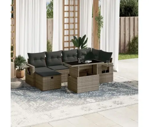 7-Daļīgs Dārza Dīvāna Komplekts, Matrači, Pelēka Pe Rotangpalma Vidaxl