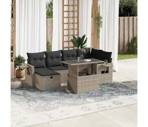 7-Osaline Aiamööblikomplekt Patjadega, Helehall, Polürotang