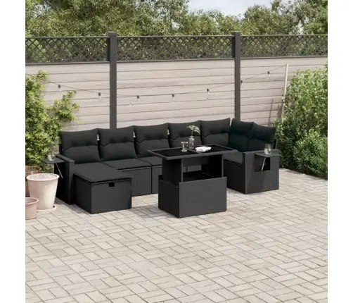 8-Daļīgs Dārza Dīvāna Komplekts, Matrači, Melna Pe Rotangpalma Vidaxl