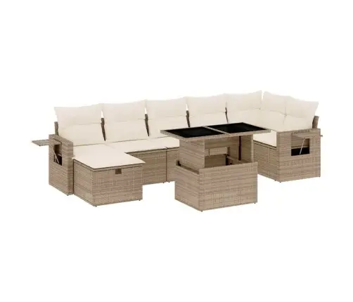 8-Daļīgs Dārza Dīvāna Komplekts, Matrači, Bēša Pe Rotangpalma Vidaxl