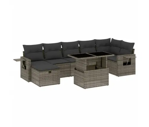 8-Daļīgs Dārza Dīvāna Komplekts Ar Matračiem, Pelēks Pe Pinums Vidaxl