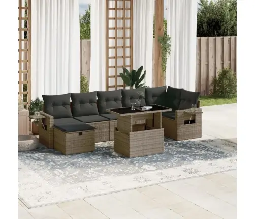 8-Daļīgs Dārza Dīvāna Komplekts Ar Matračiem, Pelēks Pe Pinums Vidaxl