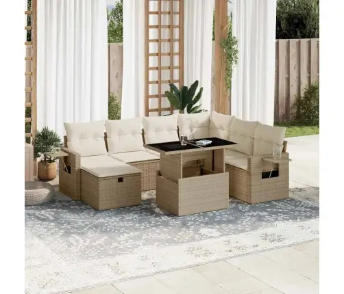 Sofos Komplektas Su Pagalvėlėmis, 8 Dalių, Smėlio, Poliratanas