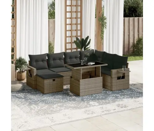 8-Daļīgs Dārza Dīvāna Komplekts Ar Matračiem, Pelēks Pe Pinums Vidaxl