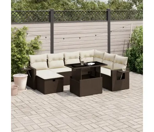 8-Daļīgs Dārza Dīvānu Komplekts, Matrači, Brūna Pe Rotangpalma Vidaxl