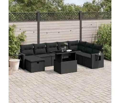 9-Daļīgs Dārza Dīvāna Komplekts, Matrači, Melna Pe Rotangpalma Vidaxl