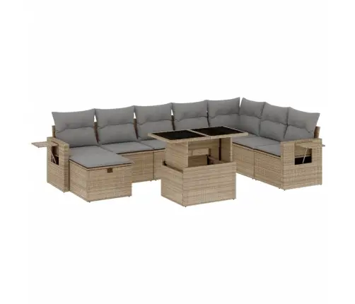 9-Daļīgs Dārza Dīvānu Komplekts, Matrači, Bēša Pe Rotangpalma Vidaxl