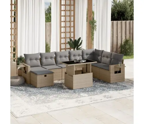 9-Daļīgs Dārza Dīvānu Komplekts, Matrači, Bēša Pe Rotangpalma Vidaxl