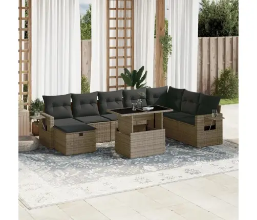 9-Daļīgs Dārza Dīvāna Komplekts Ar Matračiem, Pelēks Pe Pinums Vidaxl