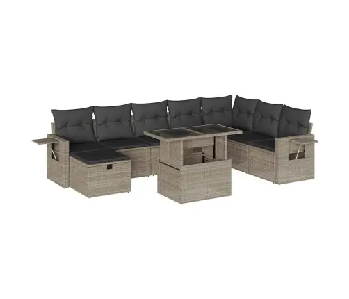 Sofos Komplektas Su Pagalvėlėmis, 9 Dalių, Pilkas, Poliratanas