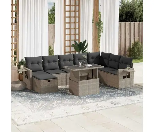 Sofos Komplektas Su Pagalvėlėmis, 9 Dalių, Pilkas, Poliratanas