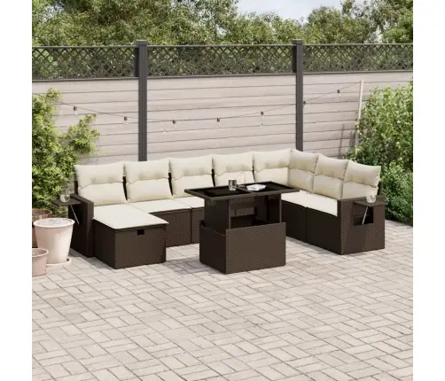 9-Daļīgs Dārza Dīvāna Komplekts, Matrači, Brūna Pe Rotangpalma Vidaxl