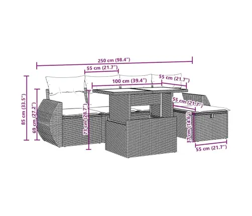 6-Daļīgs Dārza Dīvāna Komplekts, Matrači, Bēša Pe Rotangpalma Vidaxl