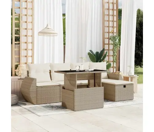 6-Daļīgs Dārza Dīvāna Komplekts, Matrači, Bēša Pe Rotangpalma Vidaxl