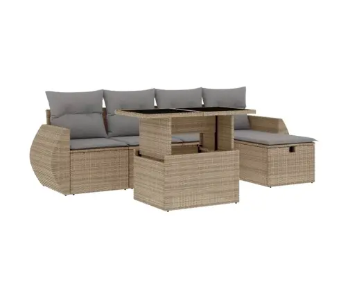 6-Daļīgs Dārza Dīvāna Komplekts, Matrači, Bēša Pe Rotangpalma Vidaxl