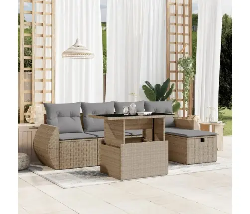 6-Daļīgs Dārza Dīvāna Komplekts, Matrači, Bēša Pe Rotangpalma Vidaxl