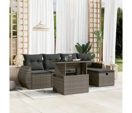 6-Daļīgs Dārza Dīvāna Komplekts Ar Matračiem, Pelēks Pe Pinums Vidaxl