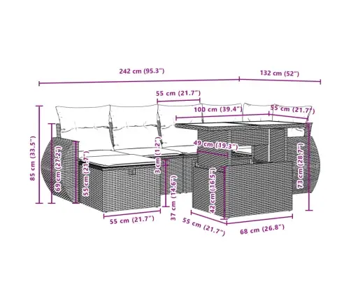Sofos Komplektas Su Pagalvėlėmis, 7 Dalių, Juodas, Poliratanas