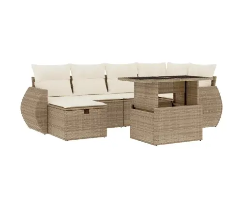 7-Daļīgs Dārza Dīvāna Komplekts, Matrači, Bēša Pe Rotangpalma Vidaxl