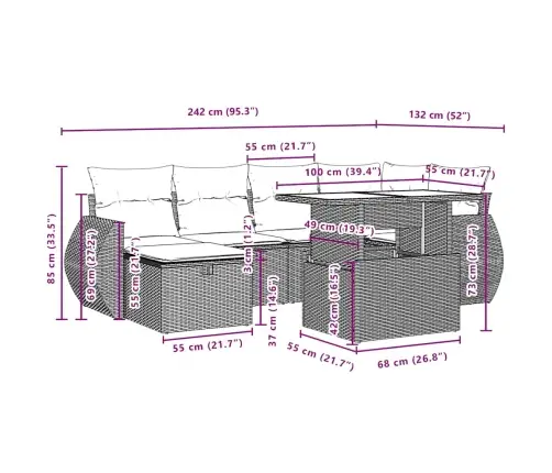 7-Daļīgs Dārza Dīvāna Komplekts, Matrači, Bēša Pe Rotangpalma Vidaxl