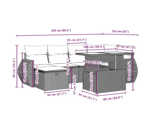 7-Daļīgs Dārza Dīvāna Komplekts, Matrači, Bēša Pe Rotangpalma Vidaxl