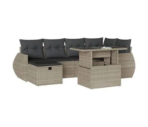 Sofos Komplektas Su Pagalvėlėmis, 7 Dalių, Pilkas, Poliratanas