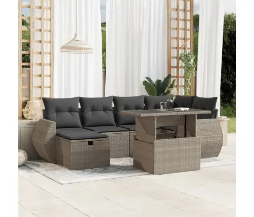 Sofos Komplektas Su Pagalvėlėmis, 7 Dalių, Pilkas, Poliratanas