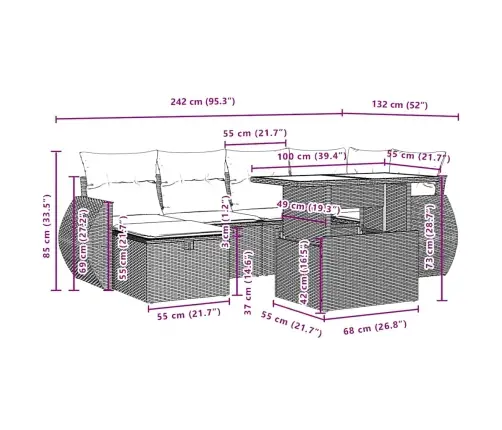 7-Daļīgs Dārza Dīvānu Komplekts, Matrači, Brūna Pe Rotangpalma Vidaxl