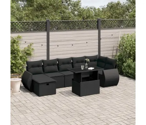 8-Daļīgs Dārza Dīvāna Komplekts, Matrači, Melna Pe Rotangpalma Vidaxl