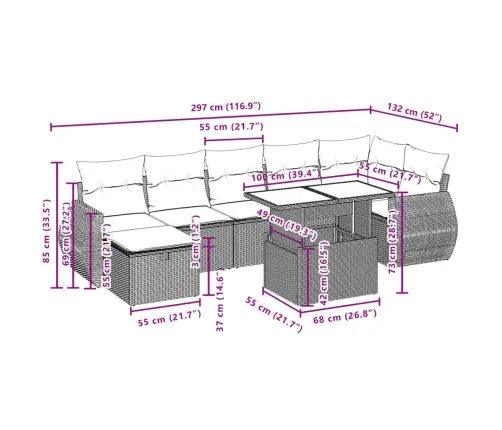 Sofos Komplektas Su Pagalvėlėmis, 8 Dalių, Juodas, Poliratanas