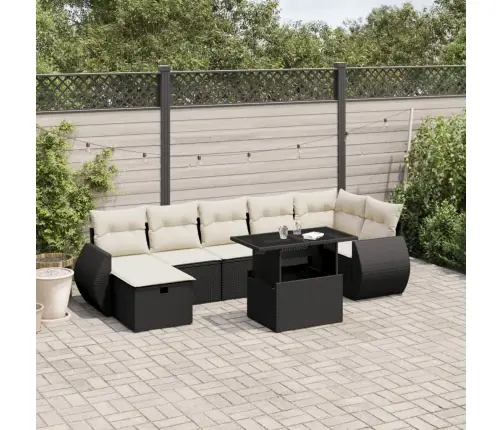 Sofos Komplektas Su Pagalvėlėmis, 8 Dalių, Juodas, Poliratanas